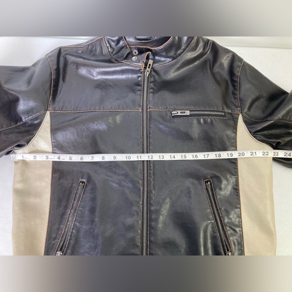 Vintage Men’s Brown Bomber Jacket w Cream Sides and Stripes on Sleeves, Large - Picture 12 of 15